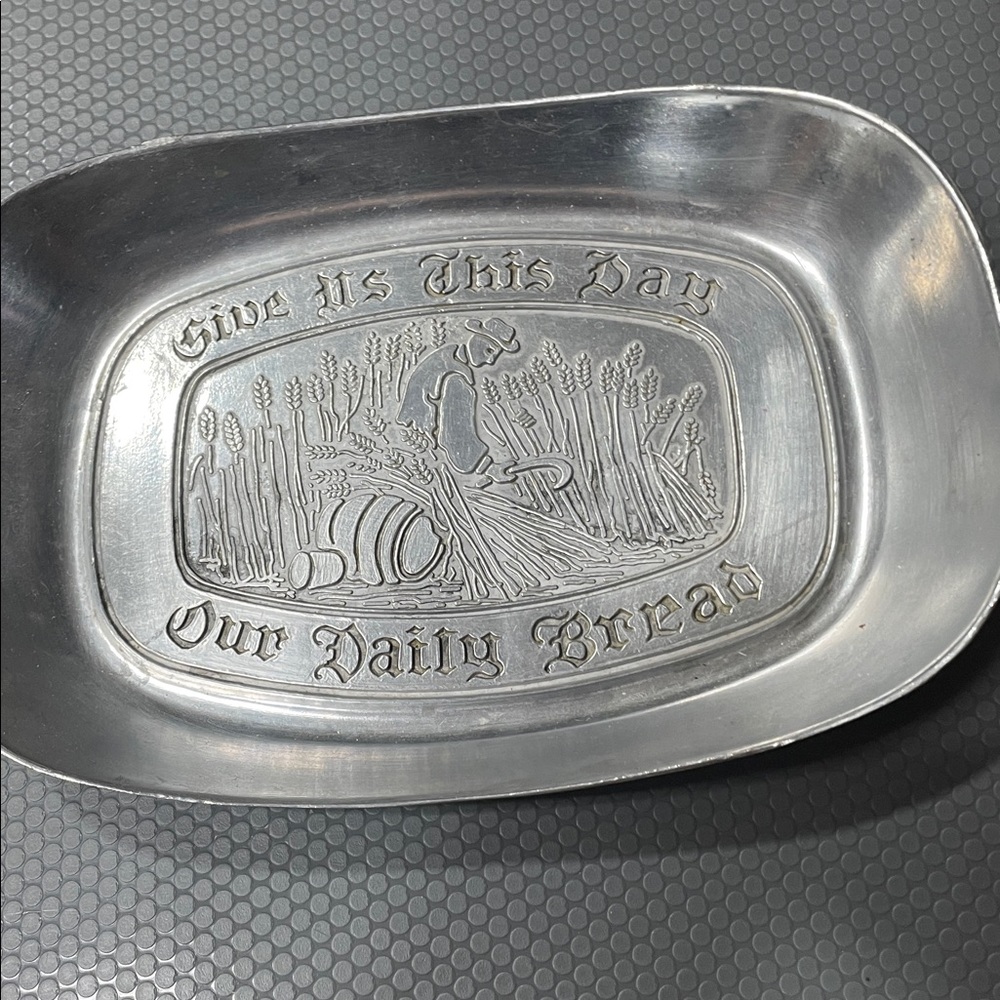 Vintage Wilton Pewter Armetale "Give Us This Day Our Daily Bread" Silver Tray